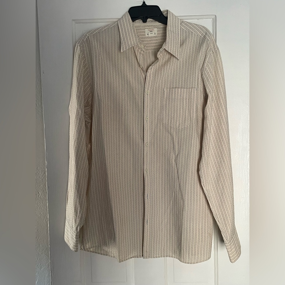 Tre Vero Cream Striped Button Down Shirt XL